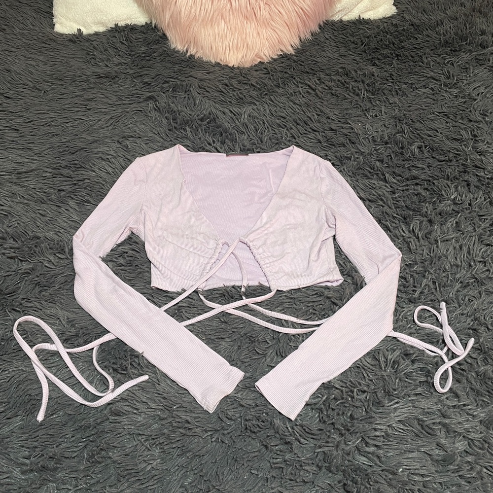 White Fox Boutique Lilac Front Tie Long Sleeve Crop